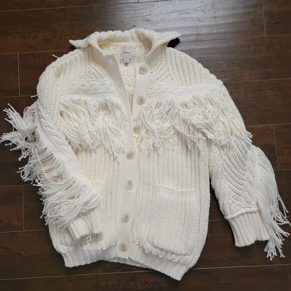 Anthropologie Maeve Fringe Cardigan Womens XS Boho Ivory Cozy Western Cottage - Picture 3 of 8